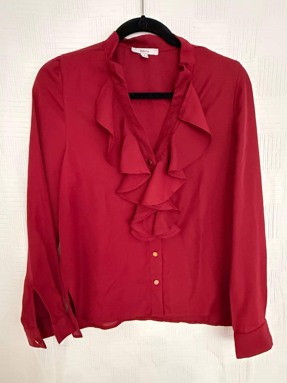 Burgundy red Ruffle Front Blouse - Women's Top